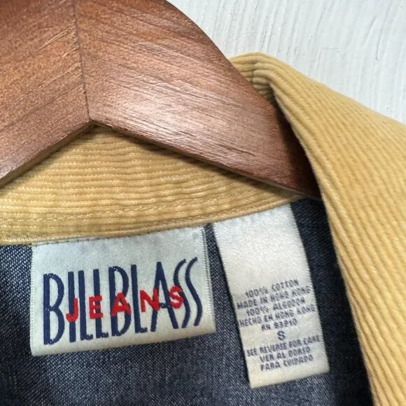 Vintage 90s Bill Blass Blue Jean Denim Chore Jacket Corduroy Collar Women Size S - Picture 3 of 5